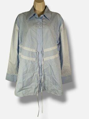 Aknvas Women's Blue Marina Tie-Front Poplin Button Up Shirt Top Size S